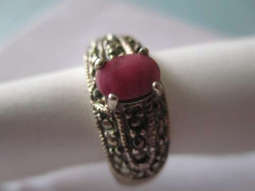 Sterling Silver ,Marcasite and Ruby Ring