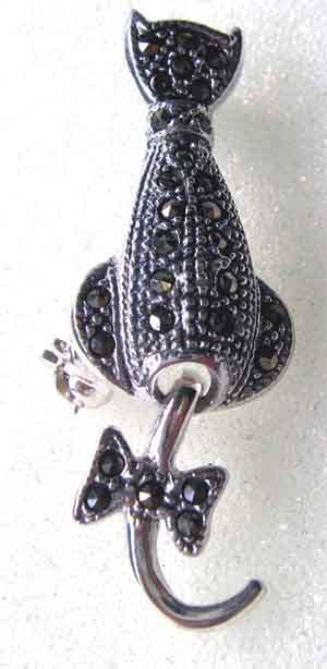 925 Sterling Silver Marcasite : ` CAT ` Brooch