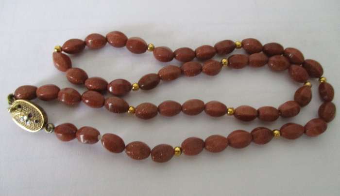 Gold-sand Stones Necklace with Silver Clasp