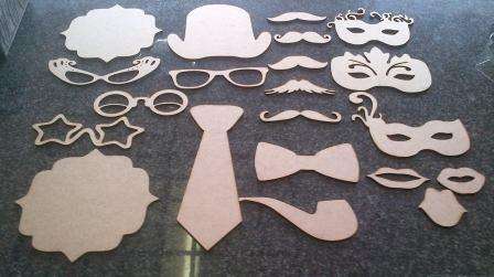" WEDDING " - Photo Booth Props ( 21 Piece ) Wood 3 mm