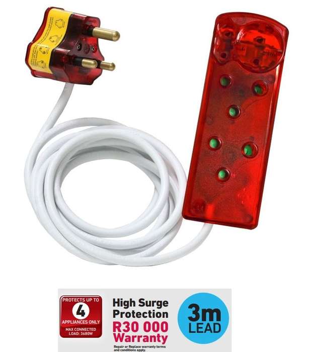 Ellies 4 Way Surge Power Protector 3 Meter Cord - R30 000 Warranty