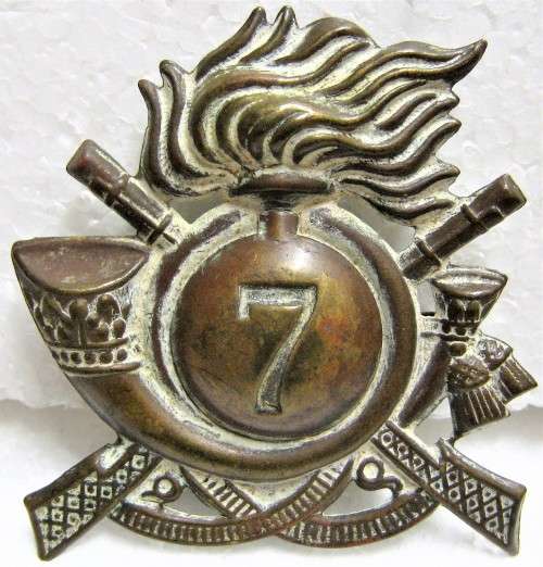 WW II ITALIAN 7TH BERSAGLIERI REGIMENT CAP BADGE IN VERY GOOD USED CONDITION  WITH CLIPS