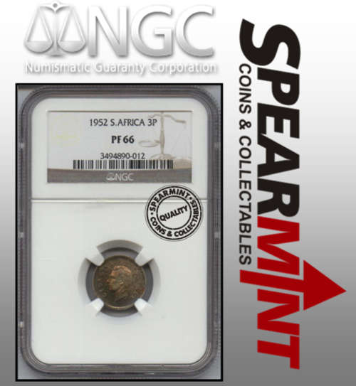 Very High Grade!!! - Graded 1952 South Africa 3p - PF66 - NGC