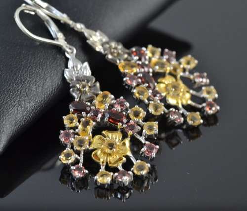 **SET** GENUINE GARNET & CITRINE & CZ 925 SILVER EARRINGS WITH MATCHING PENDANT