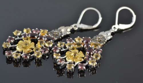 **SET** GENUINE GARNET & CITRINE & CZ 925 SILVER EARRINGS WITH MATCHING PENDANT