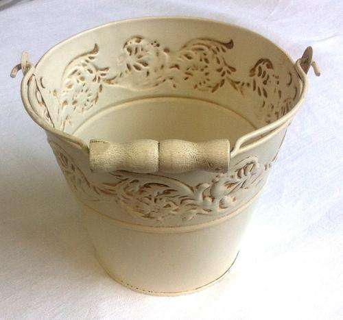 Shabby Chic Metal Bucket with ornamental Rim