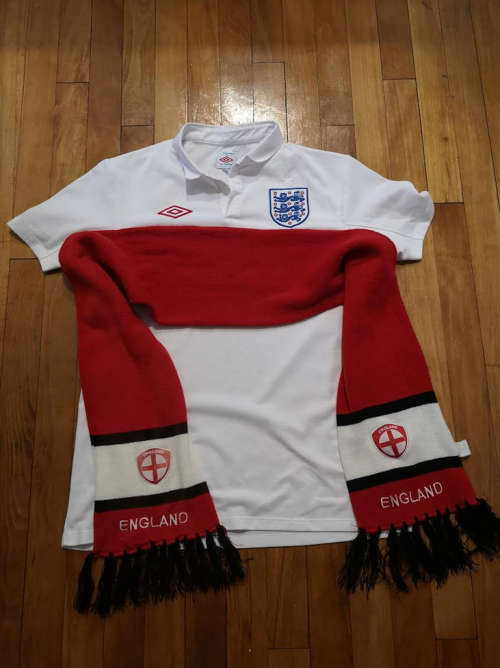 Vintage England Football Jersey (Large) + Scarf