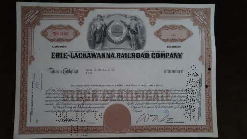 Erie Lackawanna Railroad Company, Stock Certificate, 1965, 5 Shares