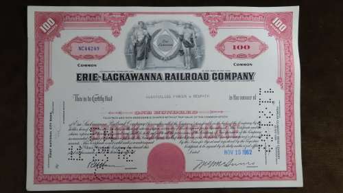 Erie Lackawanna Railroad Company, Stock Certificate, 1962,100 Shares