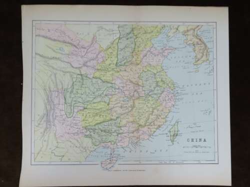 1892 Map of China, Excellent condition, Original Chambers Map