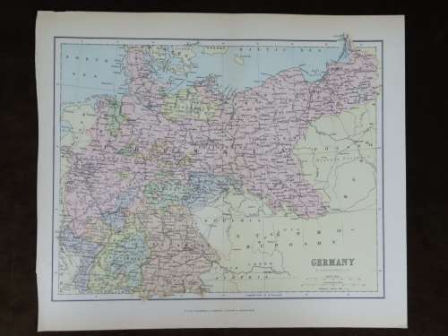 1892 Map of Germany, Excellent condition, Original Chambers Map