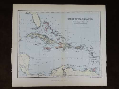 1892 Map of West India Islands, Excellent condition, Original Chambers Map