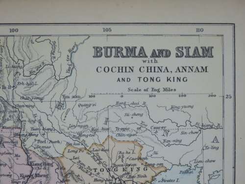 1892 Map of Burma and Siam, Excellent condition, Original Chambers Map