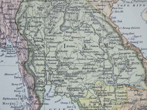 1892 Map of Burma and Siam, Excellent condition, Original Chambers Map