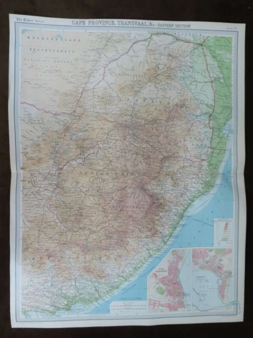 1922 Map of South Africa - Eastern Half - Excellent Condition, Original Bartholomew Map Transvaal
