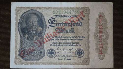 Germany - 1 Billion Mark Overprint, 1923 , p113a ,  Watermark at Right