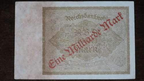 Germany - 1 Billion Mark Overprint, 1923 , p113a ,  Watermark at Right