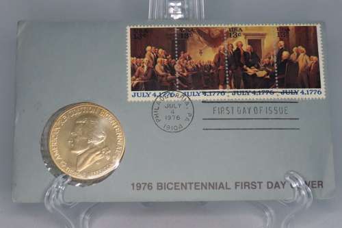 American Revolution Bicentennial First Day Cover 1976 with Thomas Jefferson Medal