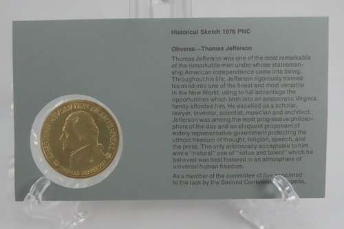American Revolution Bicentennial First Day Cover 1976 with Thomas Jefferson Medal