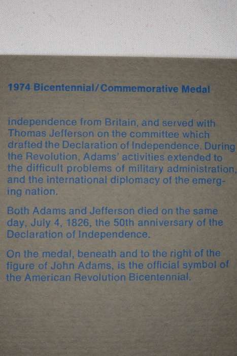 American Revolution Bicentennial First Day Cover 1974 with John Adams Medal