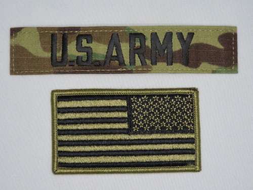 Set United States Army Regulation SSI Flag Camo Patch OCP Combat Uniform, US Army