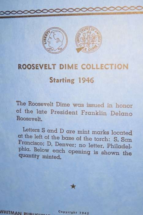 Collector`s Folder for Roosevelt Dime Collection Starting 1946 to 1978
