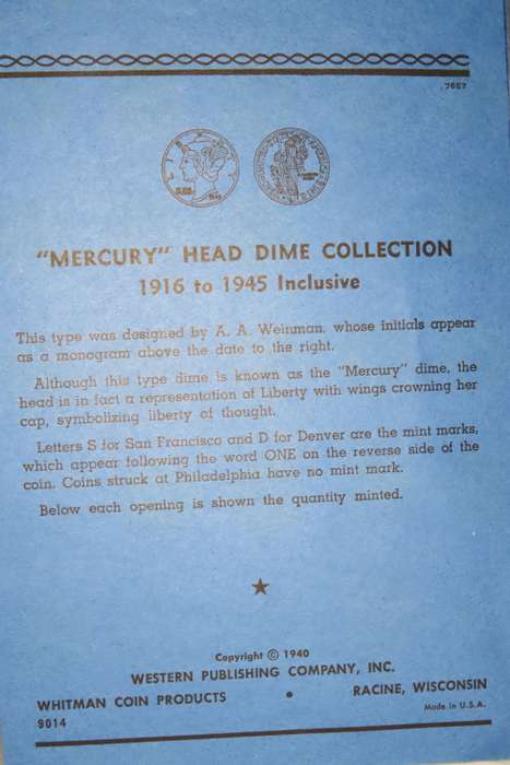 Collector`s Folder for Mercury Head Dime Collection 1916 to 1945