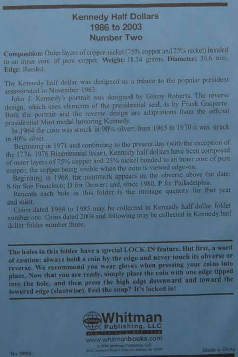 Collector`s Folder for Kennedy Half Dollars Collection 1986 to 2003