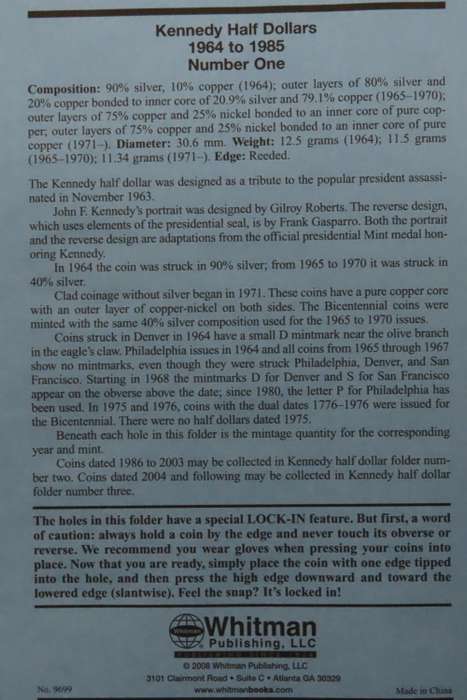 Collector`s Folder for Kennedy Half Dollars Collection 1964 to 1985