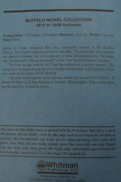 Collector`s Folder for Buffalo Nickel Collection 1913 to 1938