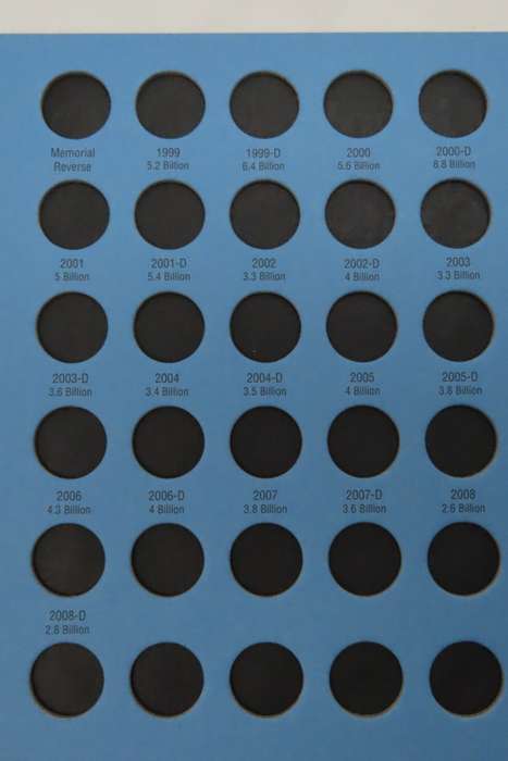 Collector`s Folder for Lincoln Penny Collection 1999 to 2008 Lincoln Memorial Cent