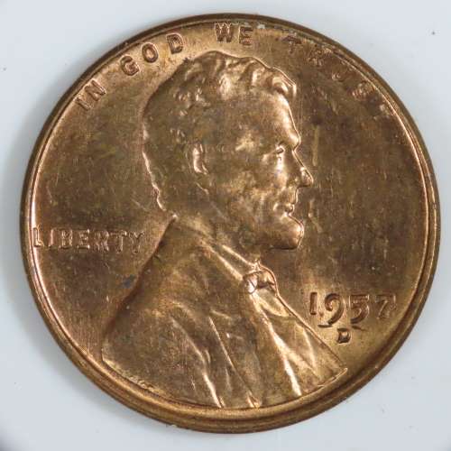 USA , 1957 D Lincoln Cent, BU Wheat Penny , Denver Mint, Uncirculated Gem Red