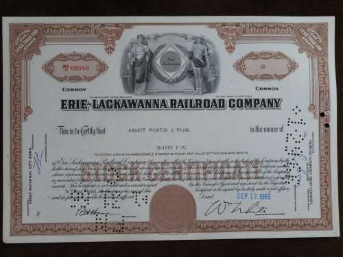Erie Lackawanna Railroad Company, Stock Certificate, 1965, 35 Shares