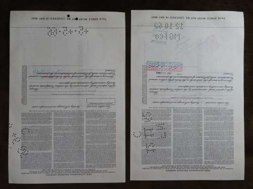 Set of Two Erie Lackawanna Railroad Company, Stock Certificates, 1962 to 1966