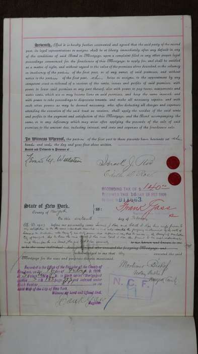 1909 Mortgage Indenture with Seal, Hand Written, New York City