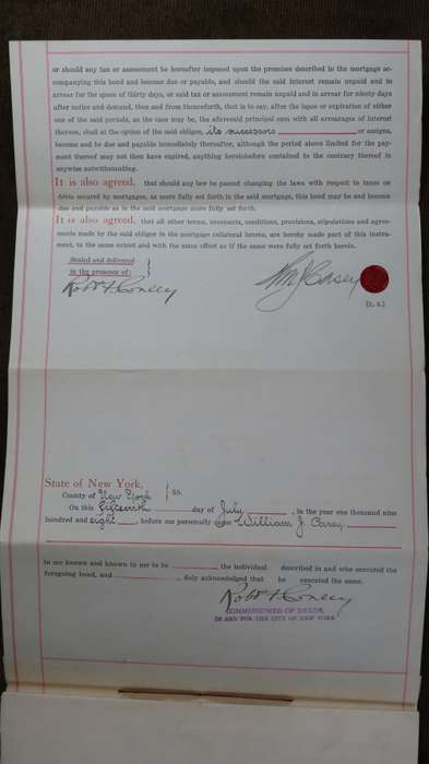 1908 Mortgage Indenture with Seal, Hand Written, New York City
