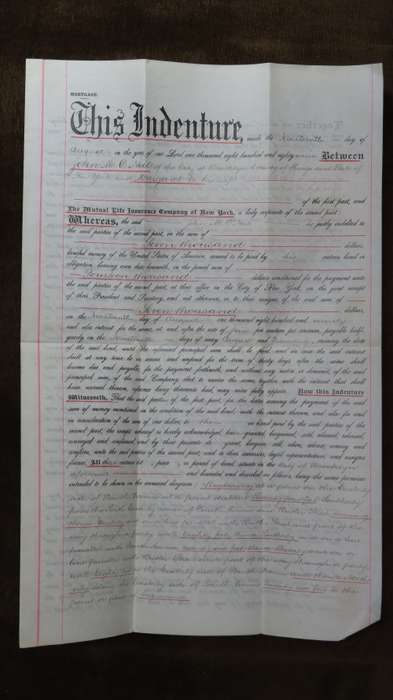 1889 Mortgage Indenture with Seal, Hand Written, New York City