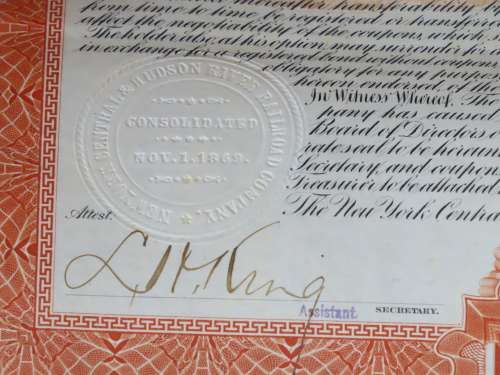 1898 New York Central and Hudson River Railroad, $1000 Gold Bond Certificate 7767