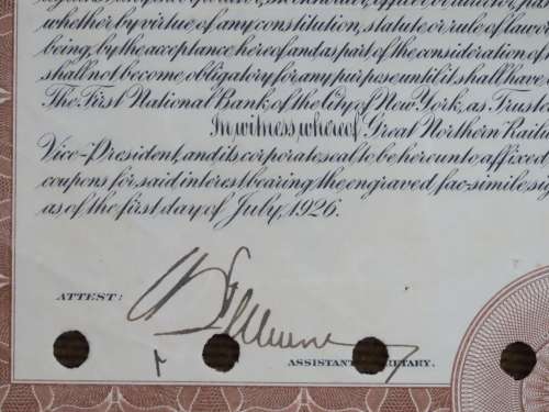 1926 Great Northern Railway Company, $1000 Gold Bond Certificate 4475