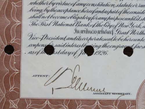1926 Great Northern Railway Company, $1000 Gold Bond Certificate 11675