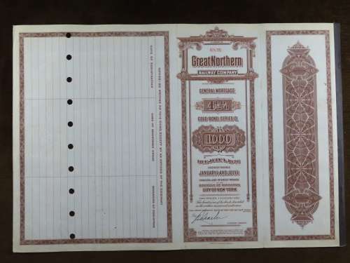 1926 Great Northern Railway Company, $1000 Gold Bond Certificate 6836