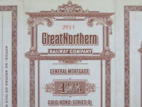 1926 Great Northern Railway Company, $1000 Gold Bond Certificate 2014