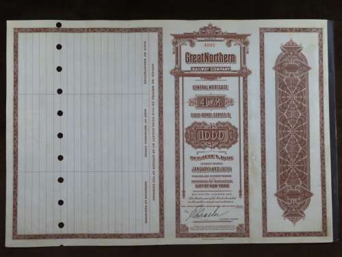 1926 Great Northern Railway Company, $1000 Gold Bond Certificate 4094