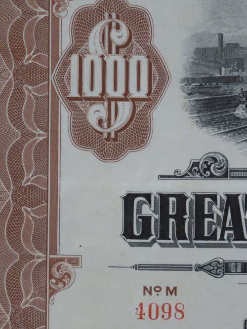 1926 Great Northern Railway Company, $1000 Gold Bond Certificate 4098