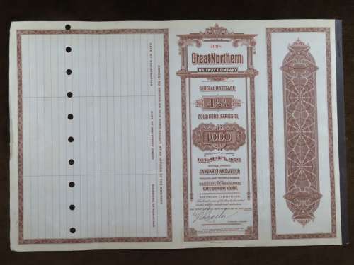 1926 Great Northern Railway Company, $1000 Gold Bond Certificate 4098