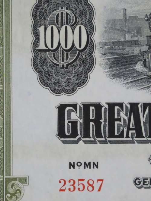 1945 Great Northern Railway Company, $1000 Gold Bond Certificate 23587