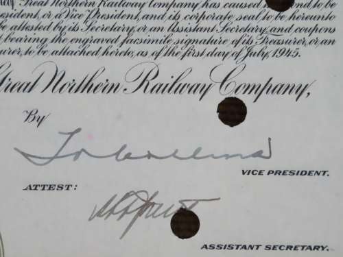 1945 Great Northern Railway Company, $1000 Gold Bond Certificate 23587