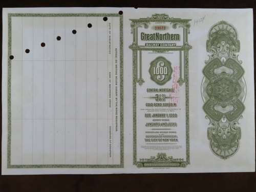 1945 Great Northern Railway Company, $1000 Gold Bond Certificate 23572