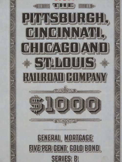 1925 Pittsburgh Cincinati Chicago and St Louis Railroad Company, $1000 Gold Bond Certificate 17269