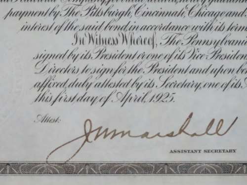 1925 Pittsburgh Cincinati Chicago and St Louis Railroad Company, $1000 Gold Bond Certificate 21107